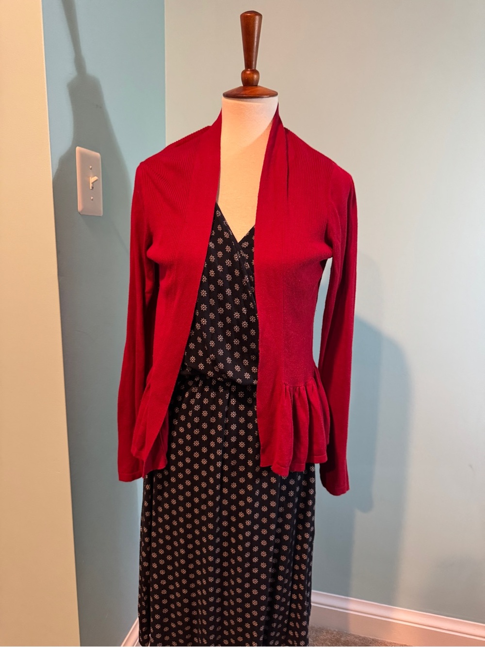 august silk Red Open-Front Peplum Cardigan